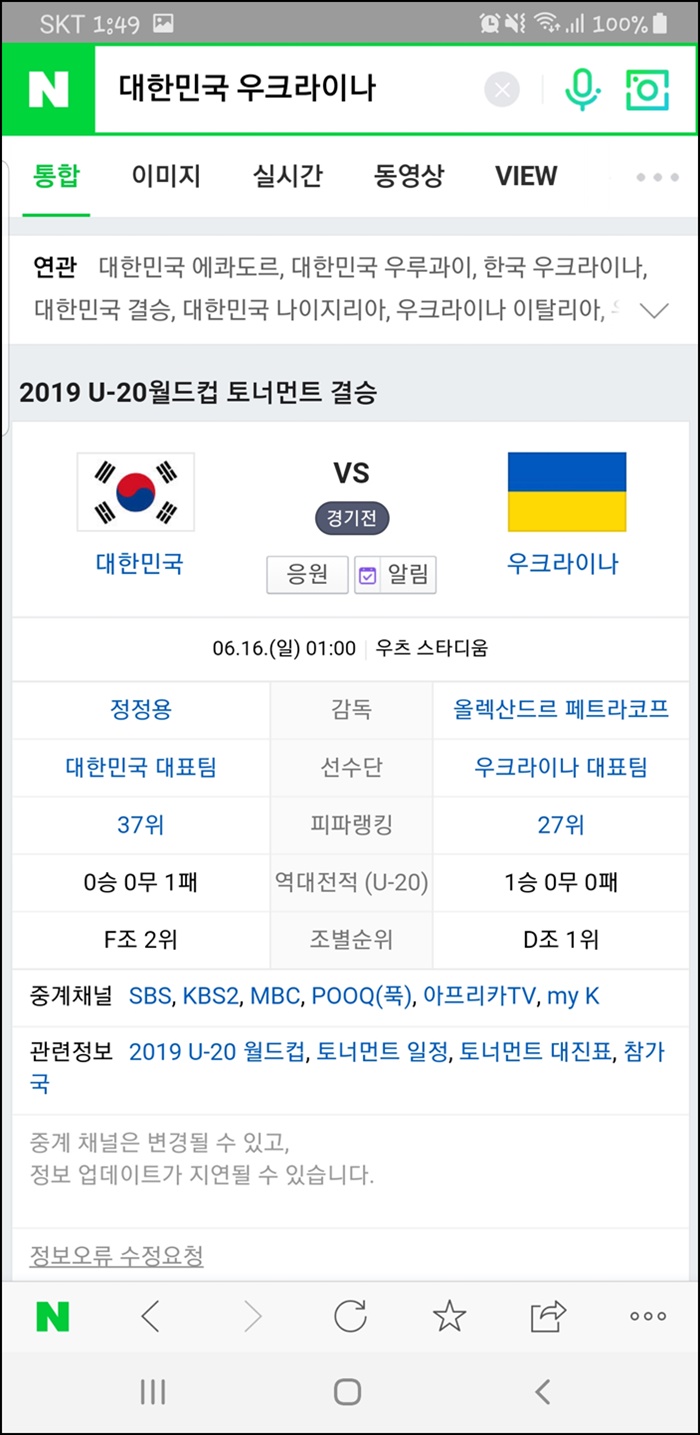  대한민국 우크라이나 결승전 꼭 봐야 겠어요 ^^