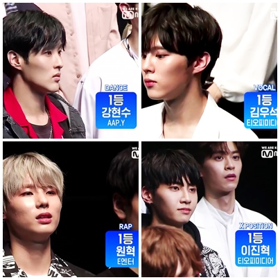  프로듀스 x 101 7회 김우석,강현수,원혁,이진혁 배틀평가 1등들 및 7회 캡쳐모음