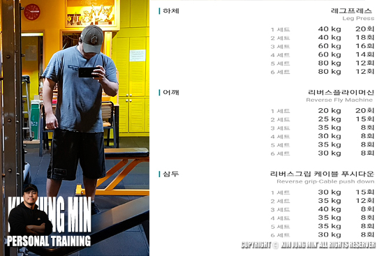  [직근,외측광근/후면삼각근/상완삼두근] 20190616일 - 김정민 퍼스널 트레이너 훈련일지 (낮운동)