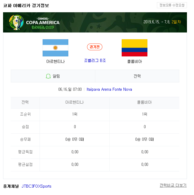 아르헨티나 vs 콜롬비아 코파 아메리카 