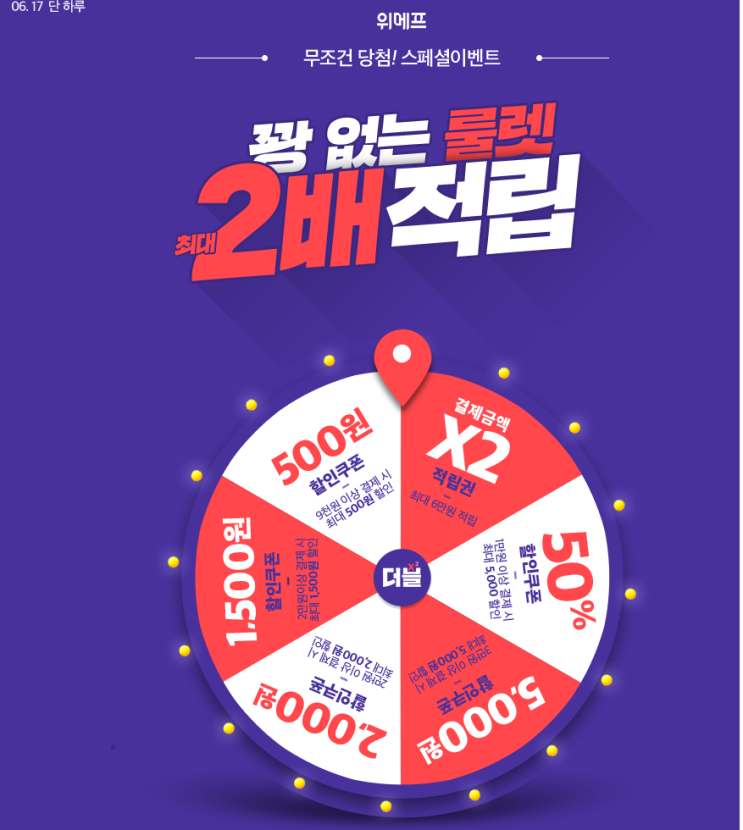  (위메프 더블특가) 룰렛만돌리면 50% 할인쿠폰 지급?