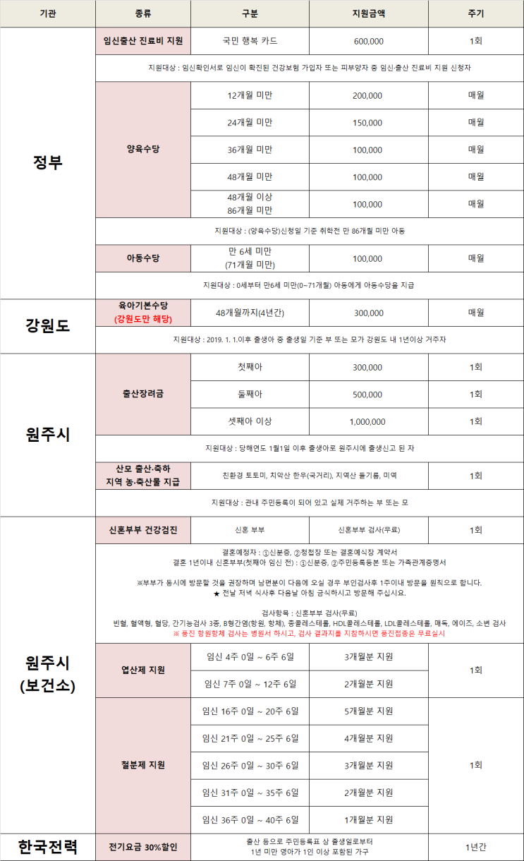  2019년도 강원도 원주시 출산 지원금, 육아 지원금 혜택 최종 정리 및 신청 방법 (양육수당, 아동수당, 육아기본수당)