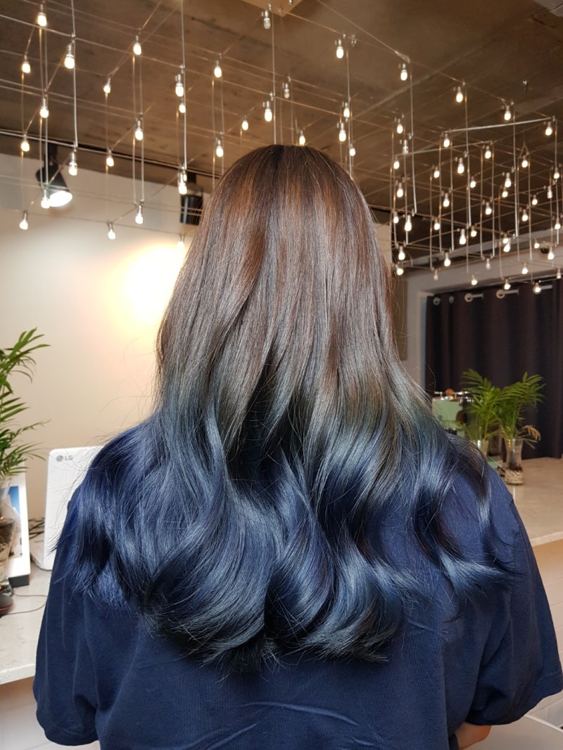 옴브레 발레아주 염색 feat.블루 파란색머리 유니크하게 : 네이버 블로그, image size:800x1067