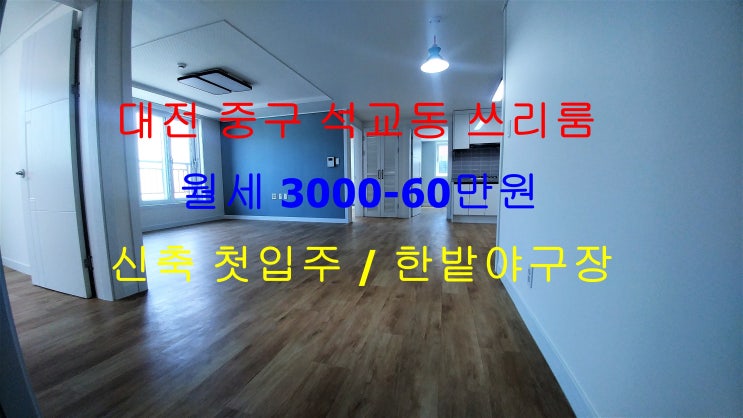  (대전 중구 석교동) 신축 첫입주! 한밭야구장 인근에 있는 저렴한 월세 쓰리룸입니다 ^^