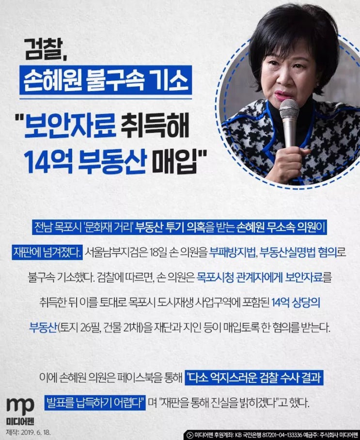슈퍼갑 vs.검찰..손혜원 이번에 어떻게 실력행사할까? 6월18일