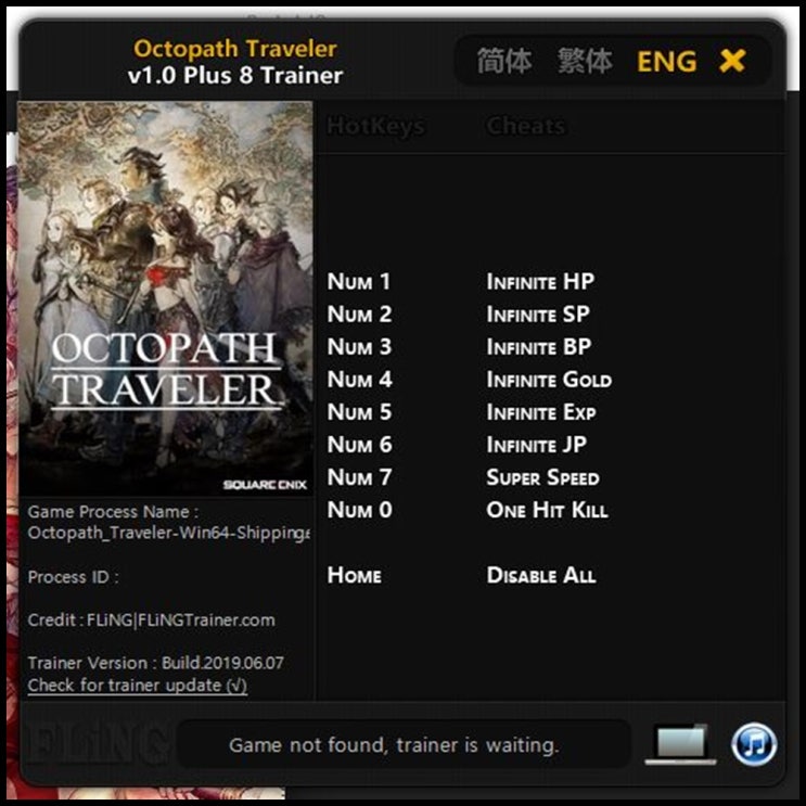  옥토패스 트래블러 트레이너 v1.0 +8 (Octopath Traveler Trainer v1.0 +8) 3DM 2019-06-08