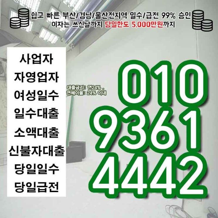  대부업체 고성일수 경남자영업자일수 대출 신청해보세요