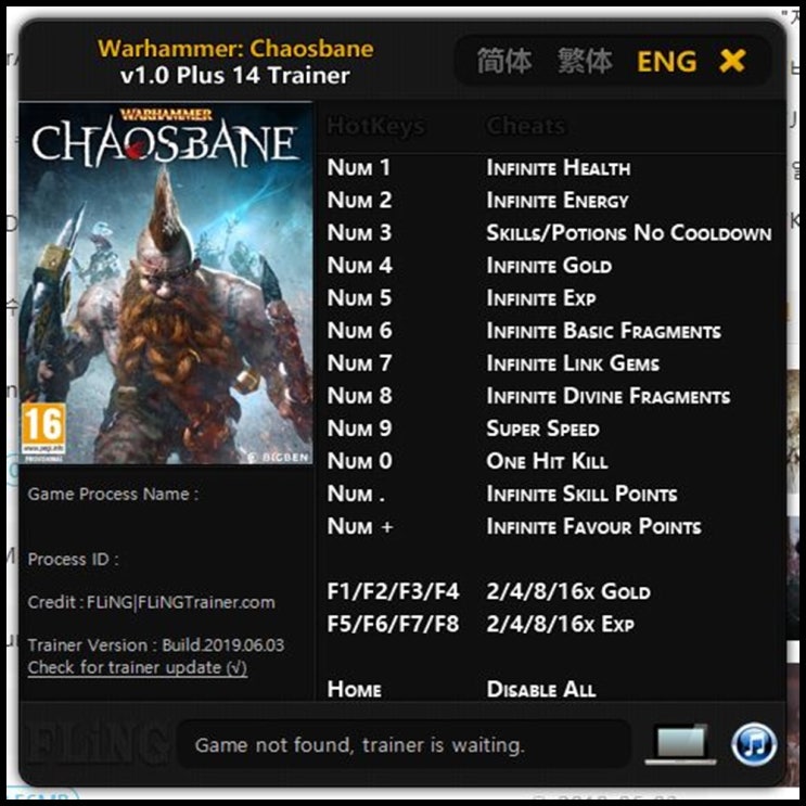  워해머-카오스베인 트레이너 v1.0 +14 (Warhammer-Chaosbane Trainer v1.0 +14) 3DM 2019-06-03