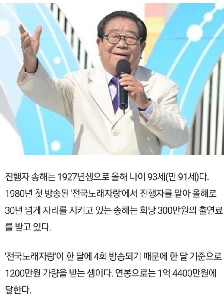  전국노래자랑 송해 할아버지 출연료
