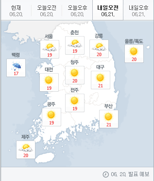  둘리가 알려주는 내일 날씨 현황 미세먼지 좋음!