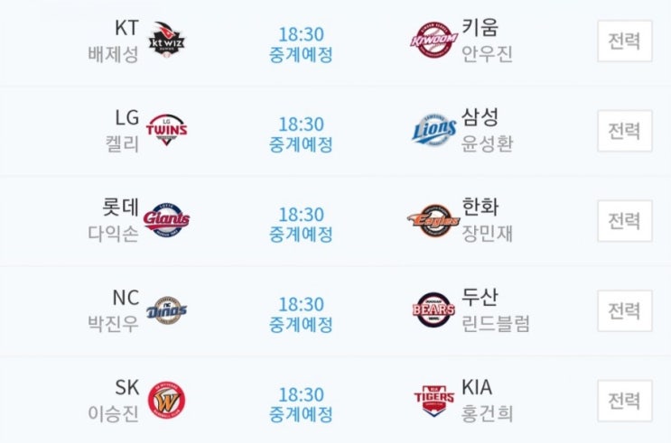 2019.06.20 KBO(프로야구) (키움 KT | 삼성 LG | 한화 롯데 | KIA[기아] SK | 두산 NC)