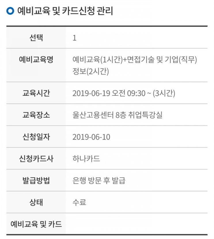  청년구직활동지원금 2편 : 예비교육 참석 / 하나 카드 발급 (+추천이벤트)