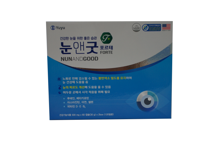  <미소팜>눈앤굿포르테,루테인,아스타잔틴,베타카로틴,마리골드꽃추출물,헤마토코쿠스추출물,비타민D,비타민B6,비타민E,셀렌아연,유유제약