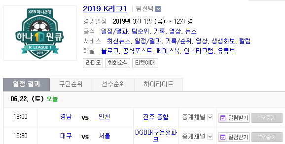 2019.06.22 K리그(프로축구) (경남FC 인천유나이티드 | 대구FC FC서울)