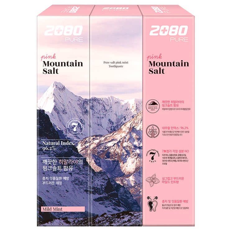  2080 퓨어 마운틴 핑크 솔트 치약, 120g, 3개입 3,950원