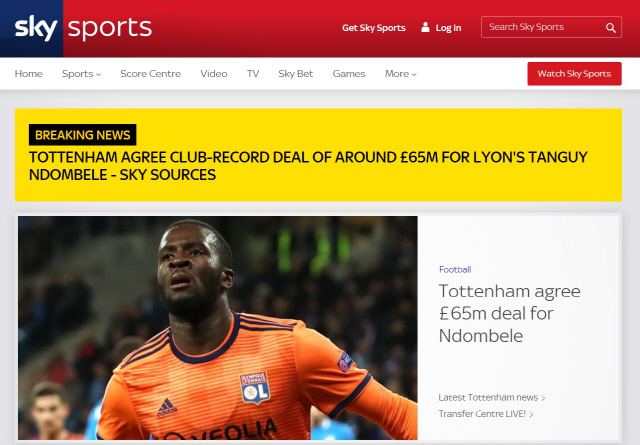 토트넘, 은돔벨레 영입 합의, 이적료 £65m  클럽레코드- Sky Sports