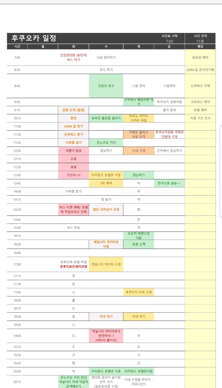  해외여행을 처음가는 혀니의 일정짜기 및 체크리스트 / 성공적