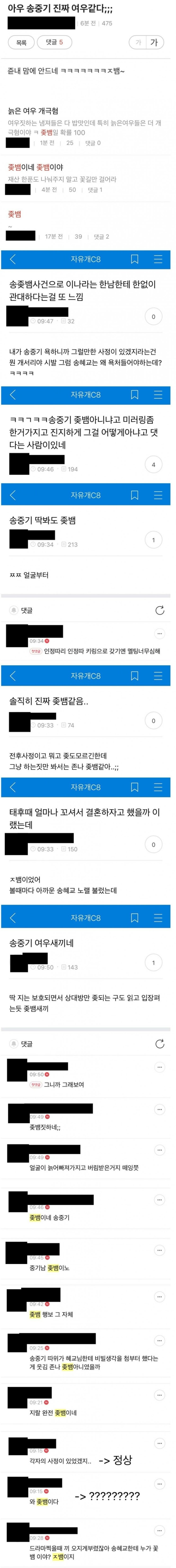  송중기 송혜교 이혼 여초반응