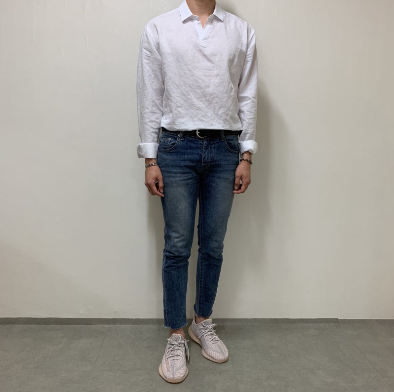 남자 린넨셔츠 코디+컷팅진 청바지+이지부스트[유뱅의 데일리룩 블로그] : 네이버 블로그
