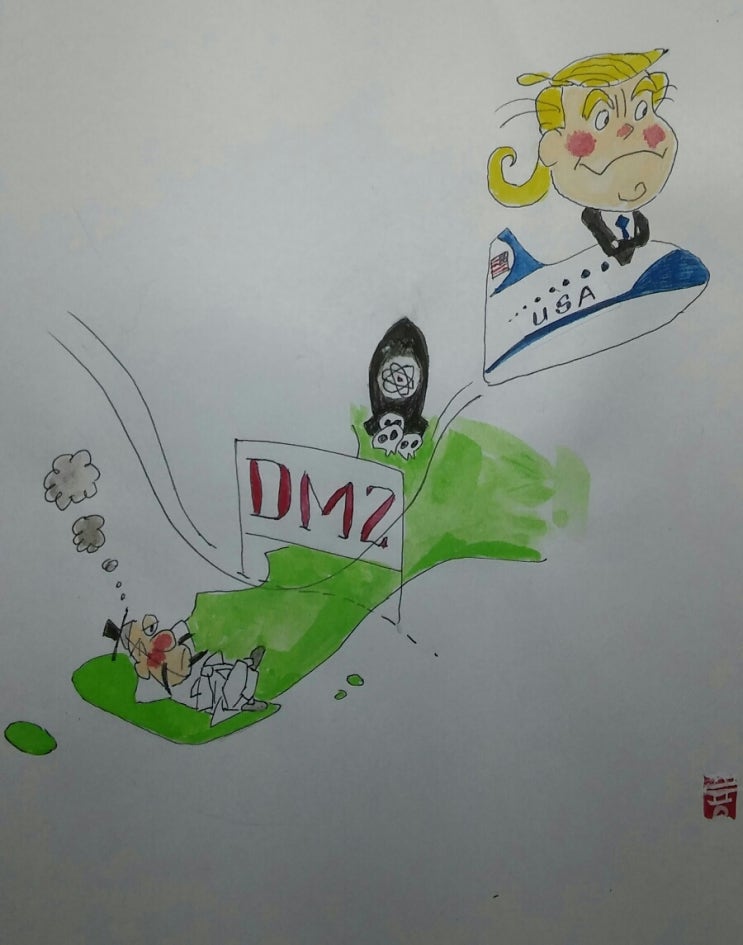  오룡 시사만평 트럼프 반짝 방한 한 여름날의 꿈인가