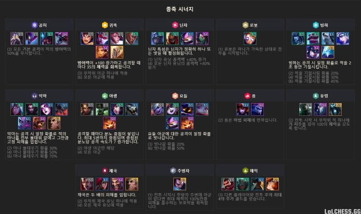  롤토체스 종족시너지 직업시너지