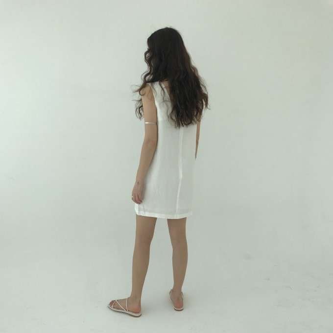  Linen Mini Dress (Beige/White)