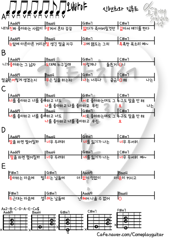  신현희와 김루트 - 오빠야 강좌영상() 바레코드 안나와요! 그...그치만......[악보,코드,강좌,레슨,배우기,타브,아르페지오,스트로크]