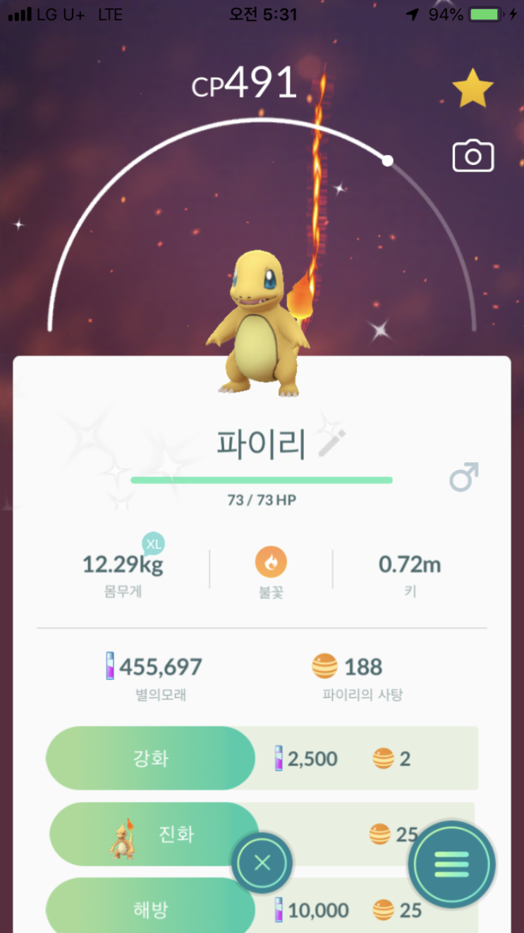  완전 오랜만에 파이리 이로치