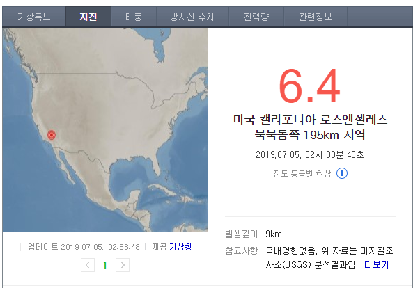  방금 LA에 지진남 ㅠㅠ (4th of July 연휴에 이게 왠 날벼락..)