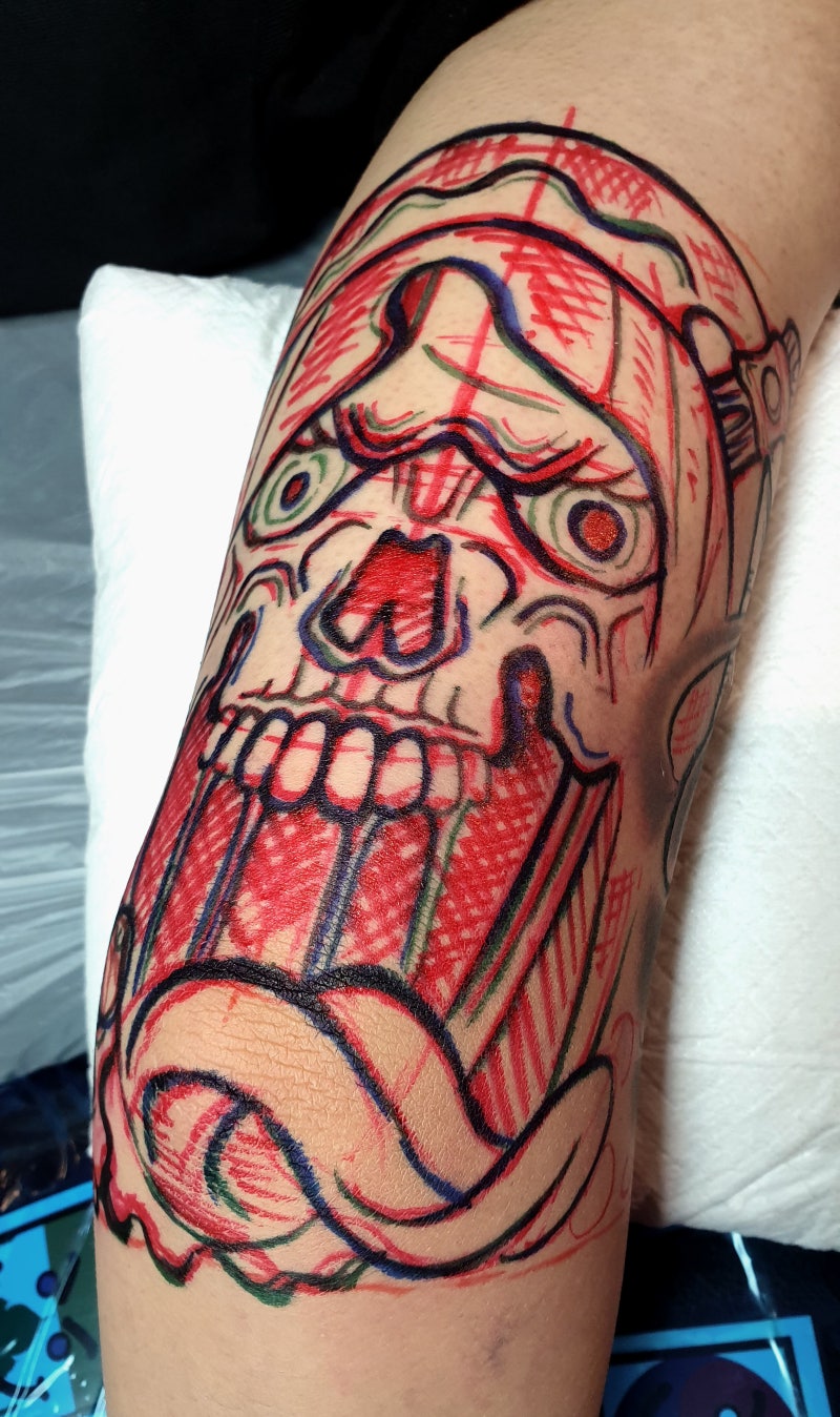 팔꿈치에 작업한 죽음의 사신(grim reaper) 뉴스쿨 타투 : 네이버 블로그, image size:800x1348