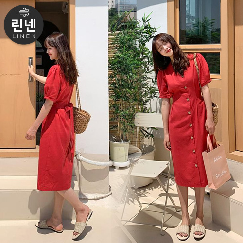  온더리버 린넨 플레인 버튼 롱 원피스 22,900원