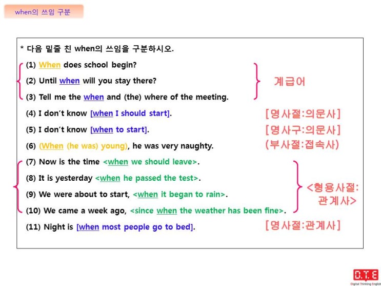 [동탄영어 DTE] 디지털사고로 문제풀기(3) - when의 다양한 쓰임 구분하기