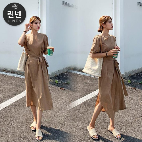  온더리버 린넨 벌룬 스트랩 롱 원피스 19,800원