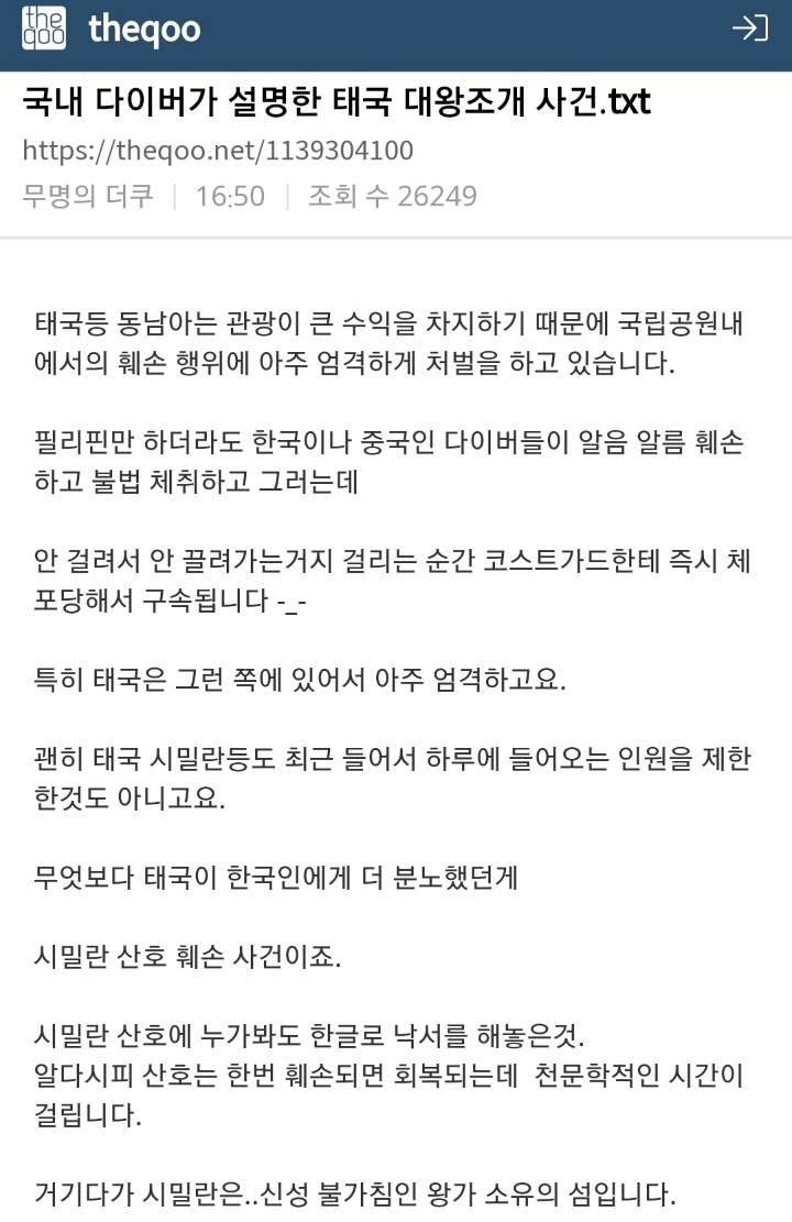  [공유] 국내 다이버가 설명한 태국 대왕조개 사건