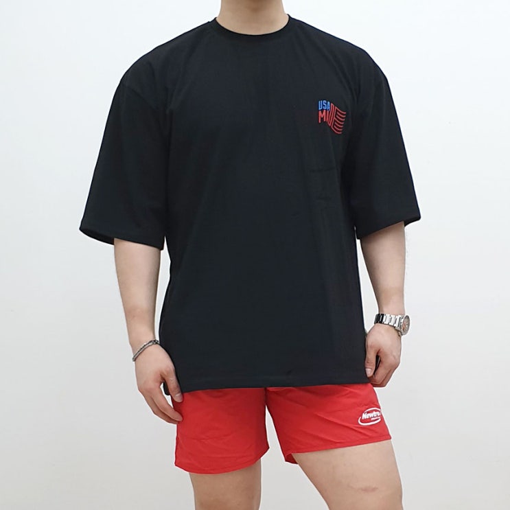  남자 박스티 코디~* 여름 오버핏 반팔 티셔츠, 어깨넓어보이는옷 찾는다면? 머슬핏 남자큰옷 !!