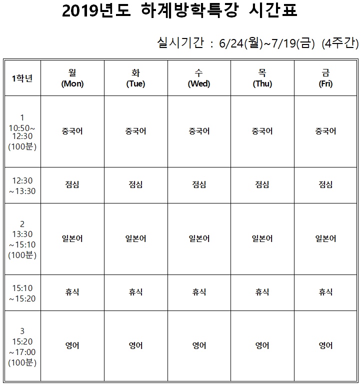  <동서대학교 동아시아학과> 2019학년도 하계방학특강