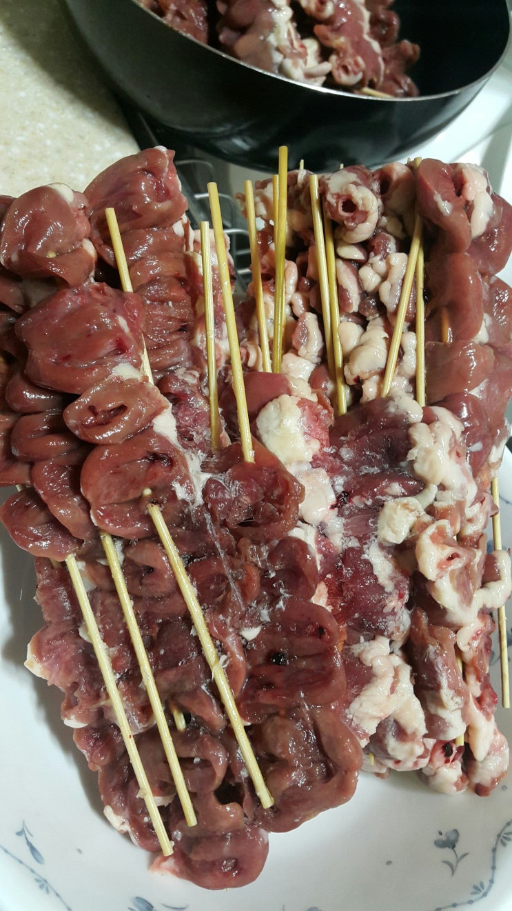  닭염통 꼬지 냄새 제거하고 고소하게 구워먹어요~^^