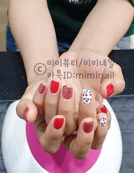  [탄현네일샵,중산네일샵,일산아이파크네일_일산미미네일]레드컬러네일 체리네일 글리터네일 귀여운네일