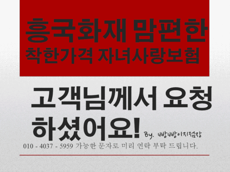 흥국화재 맘편한 착한가격 자녀사랑보험 검토요청