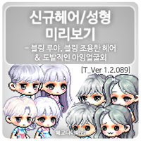  [신규 캐시 T_1.2.089] 메이플스토리 신규헤어 & 성형 미리보기 : 블링 루야, 블링 조용한, 시원한 아침등교, 스윗송 헤어 / 도발적인 아잉 얼굴, 졸린 조용한 얼굴 외