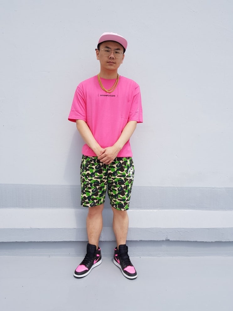  데일리룩 #144 여름데일리룩 남자여름코디 스파오반팔티 베이프에이프반바지 조던1발렌타인