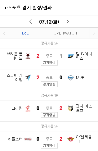  190712 오늘자 롤챔스 서머