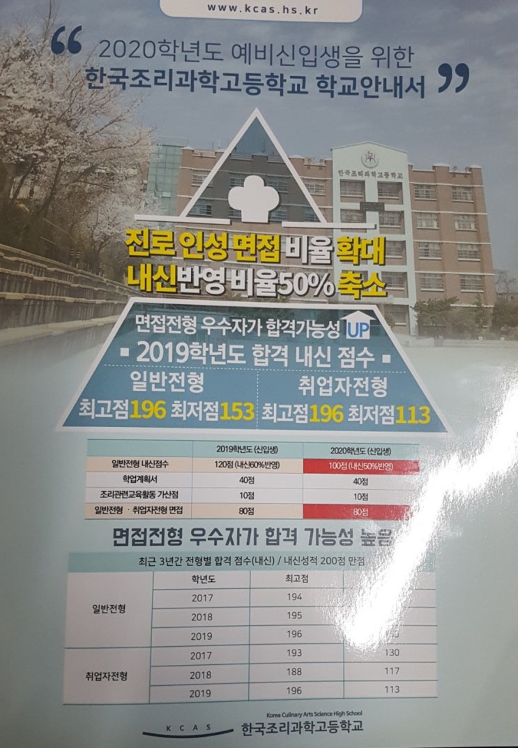 한국조리과학고등학교 학비 기숙사 비용