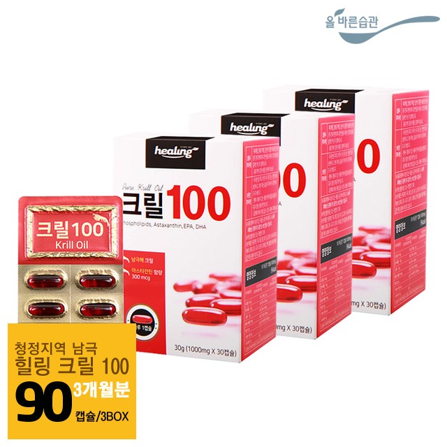  힐링 크릴 새우 오일 100, 60캡슐, 1000ml