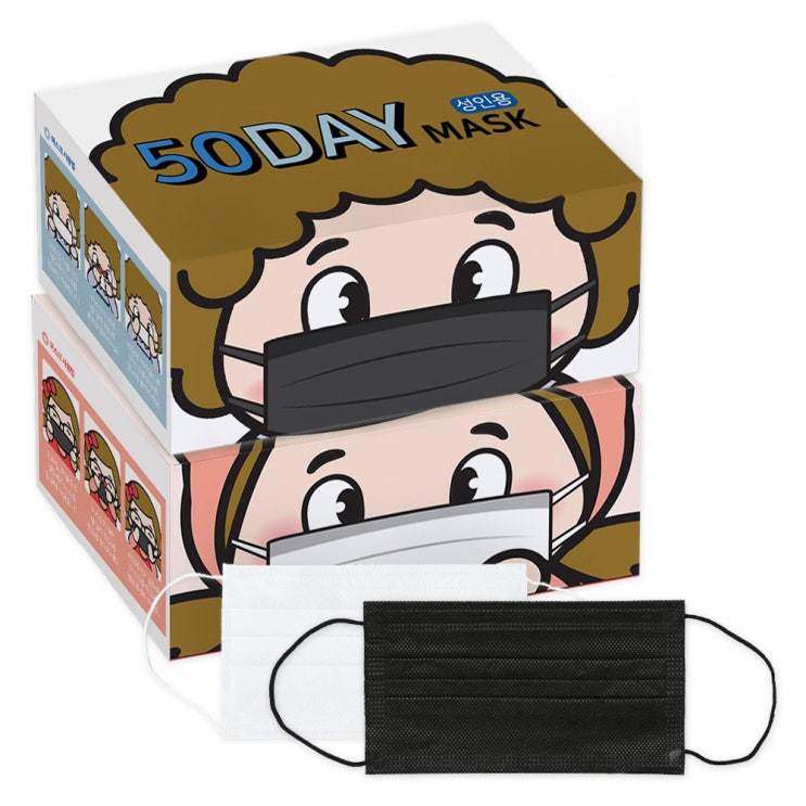  블루무역 50DAY 마스크 성인용 화이트 50p + 블랙 50p, 1세트