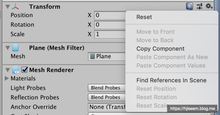  [Unity] 컴포넌트 설정 초기화