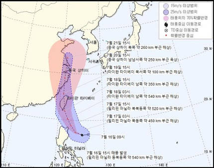 제5호 태풍 '다나스' 한국에도 영향 미칠까