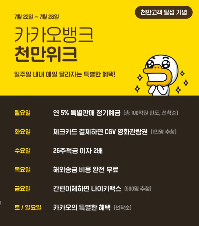  [뉴스] 카카오뱅크, 천만 고객 돌파 기념 5% 예금 특판 이벤트