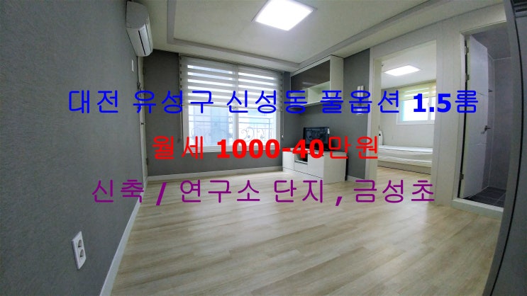  (대전 유성구 신성동) 연구소단지, 금성초 인근에 있는 크기가 크게 나온 신축 풀옵션 1.5룸! 저렴한 월세 매물입니다 ^^