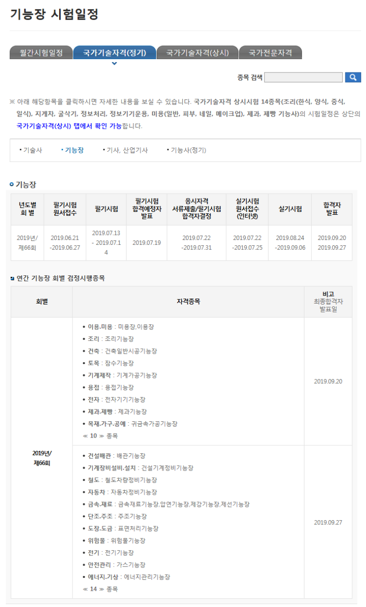  66회 전기기능장 실기 시험일정